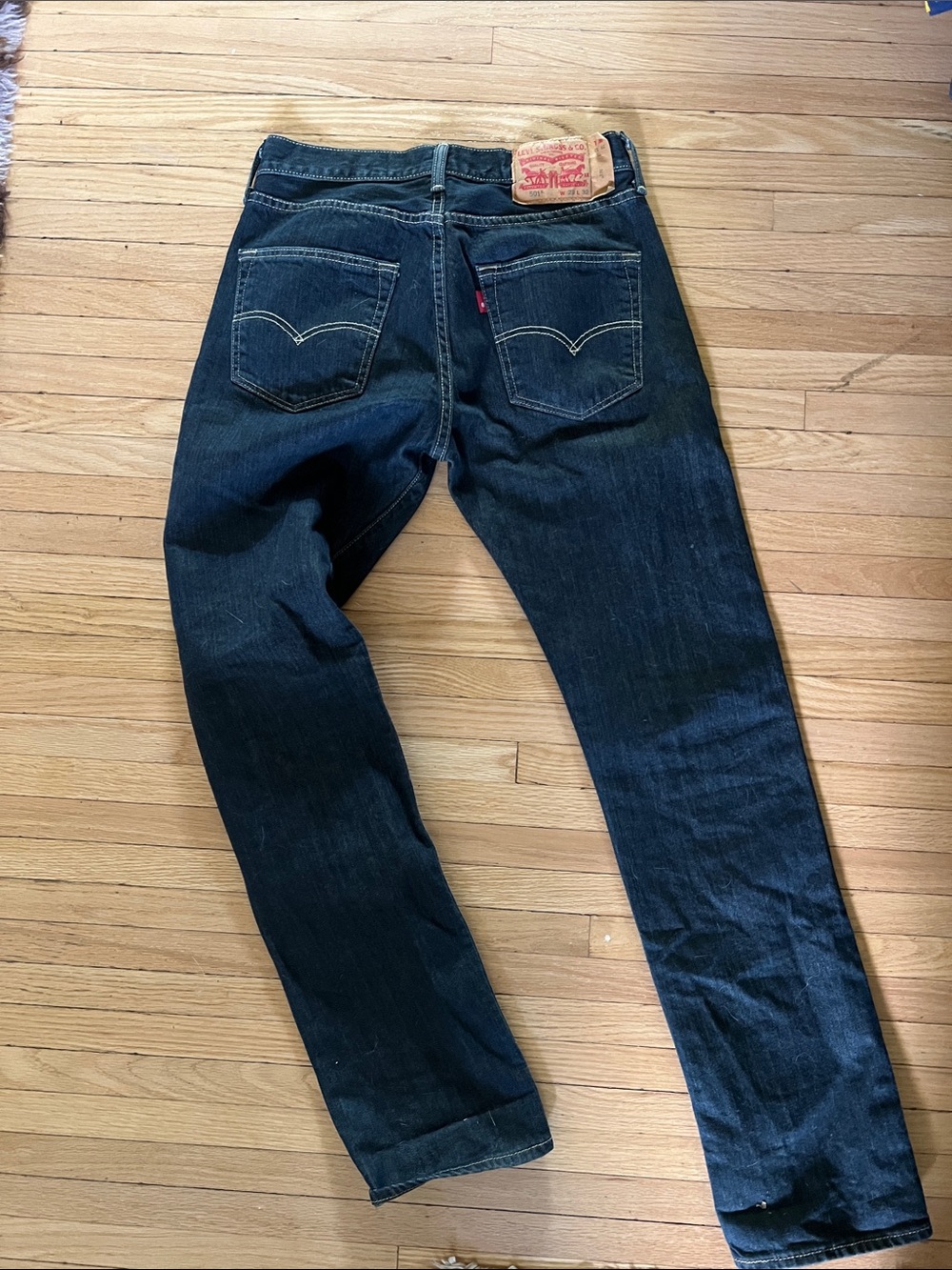 Levis Mens 501 Jeans Dark Wash Denim Button Fly 29x32‎ Straight Leg Minimalist